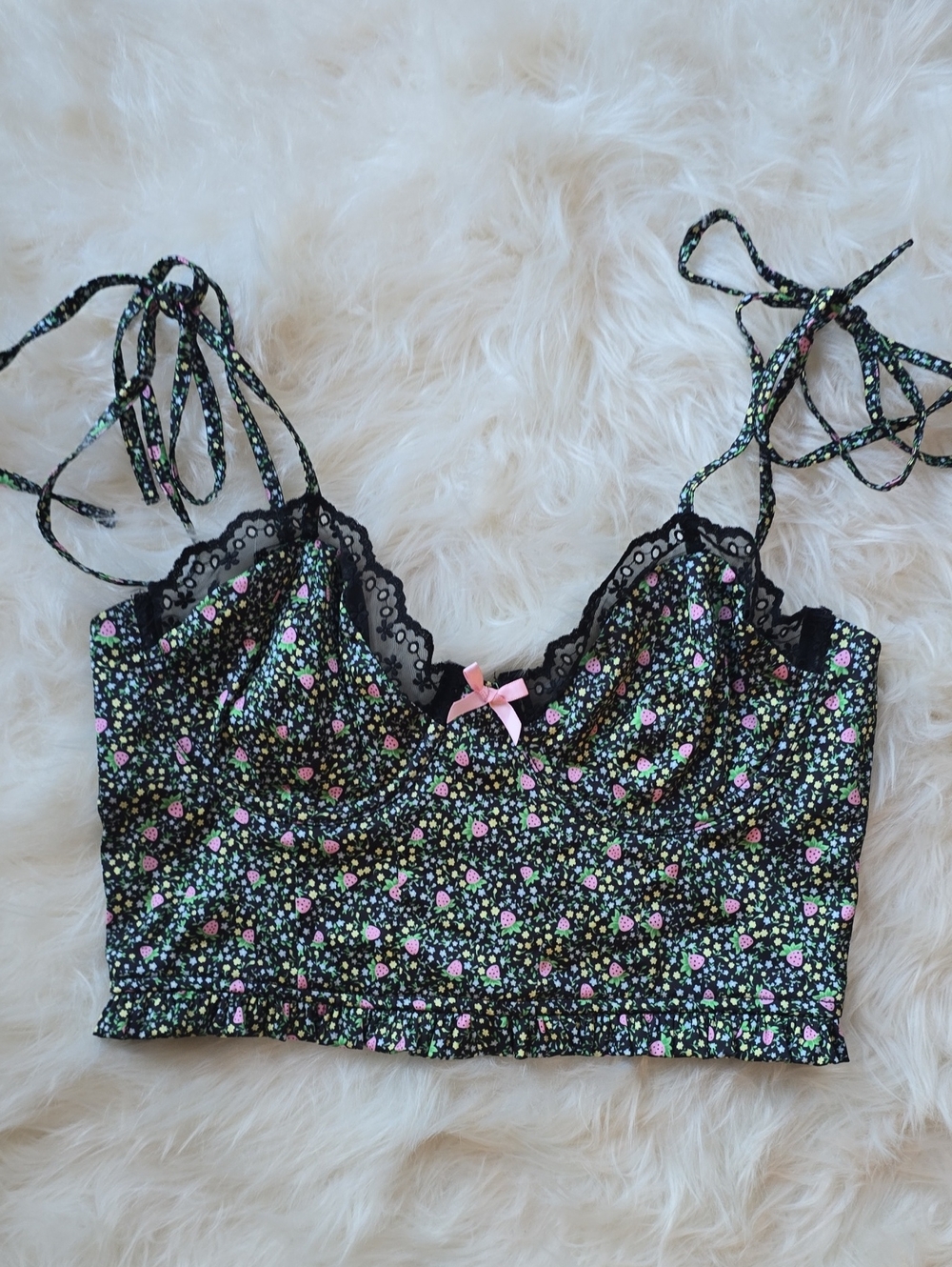 For Love & Lemons Farrah Strawberry Bustier Top Black S